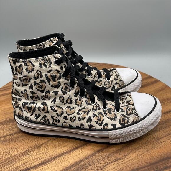 Converse Chuck Taylor All Star Leopard Heart Hi-Tops Girls Junior Size 5 Sneaker - Picture 1 of 8